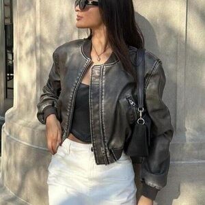 Zara leather bomber jacket